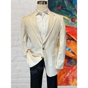 Vintage Bespoke Mens 44XL Ivory Off White Western Denim Blazer Sport Coat